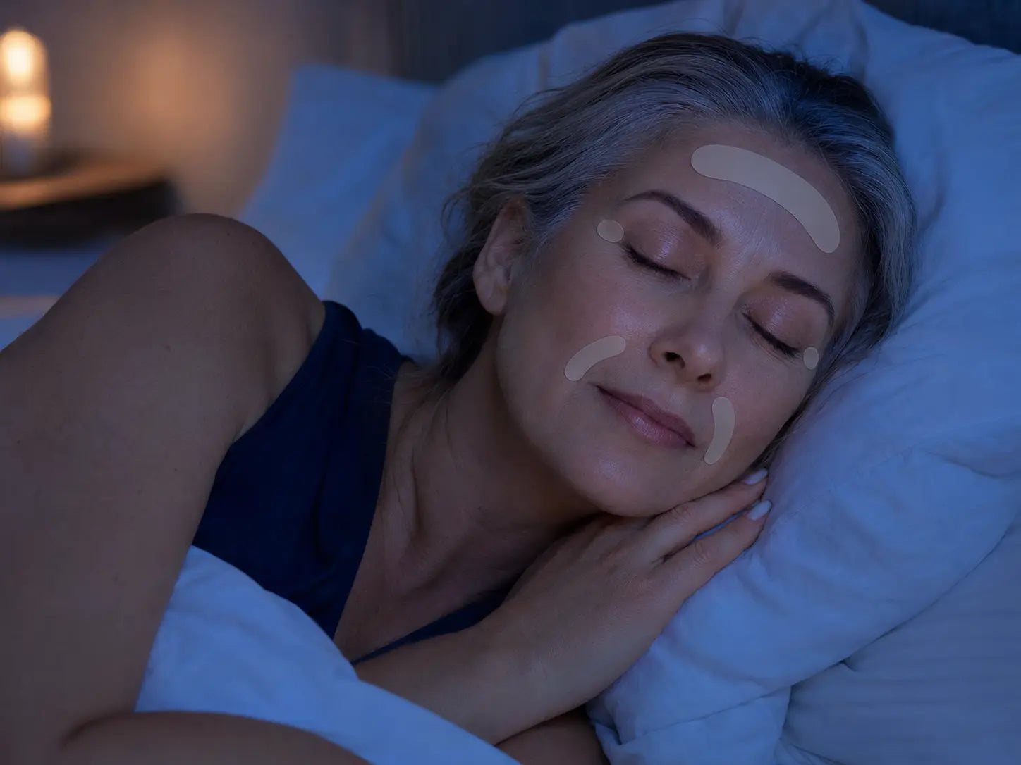 Woman sleeping with FaceTape patches